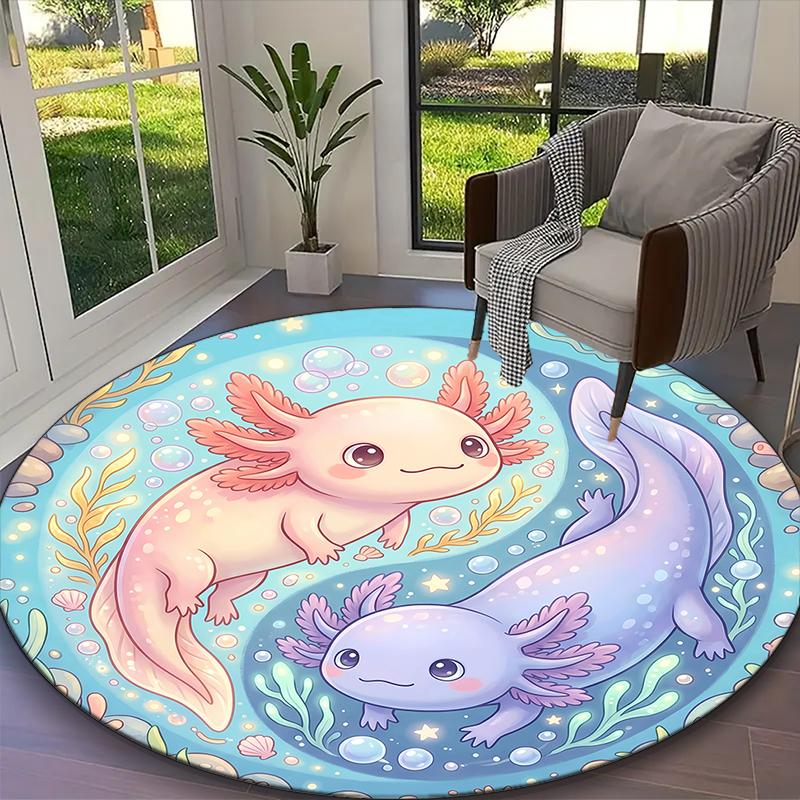 1pc Office Carpet, Gentle Axolotl Warm Glow Chair Rug, Living Room Printed Round Rug, Home Chair Floor Mat