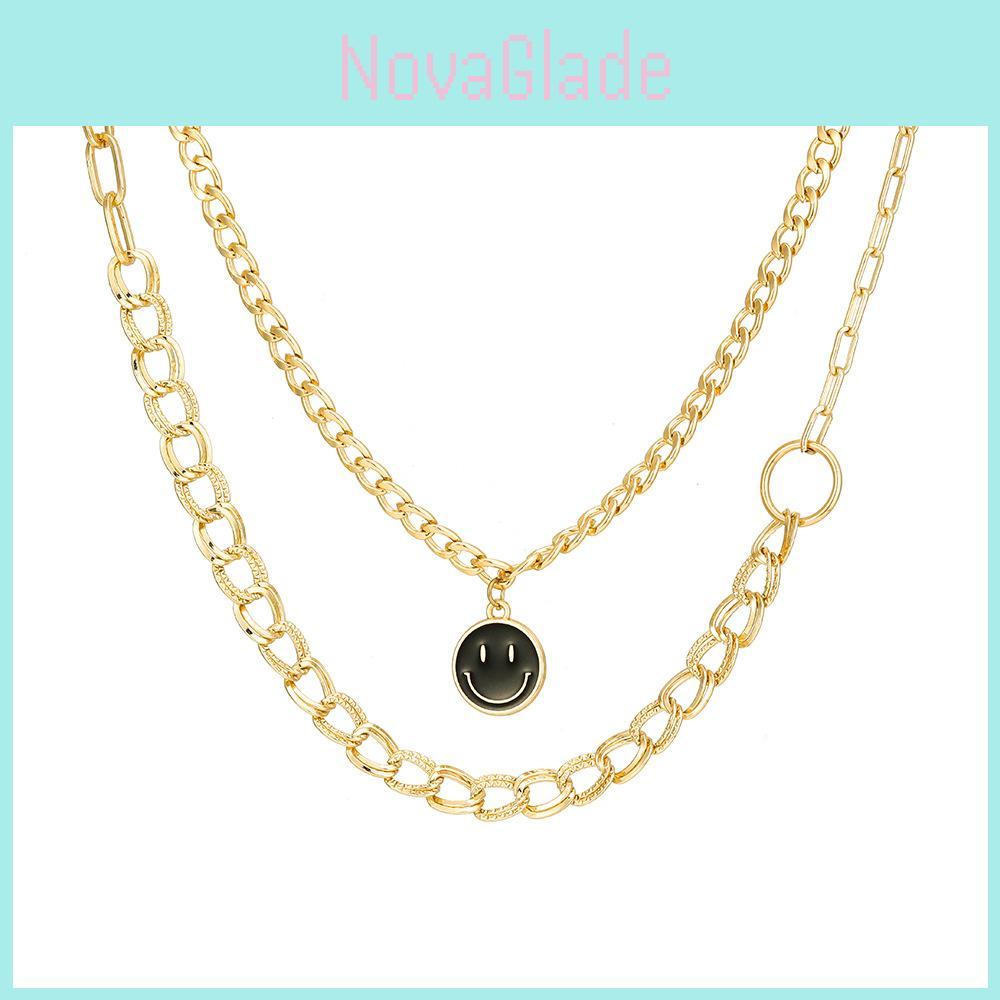 Trendsetting Gold Layered Necklace For Women Creative Smiley Face Chain Design