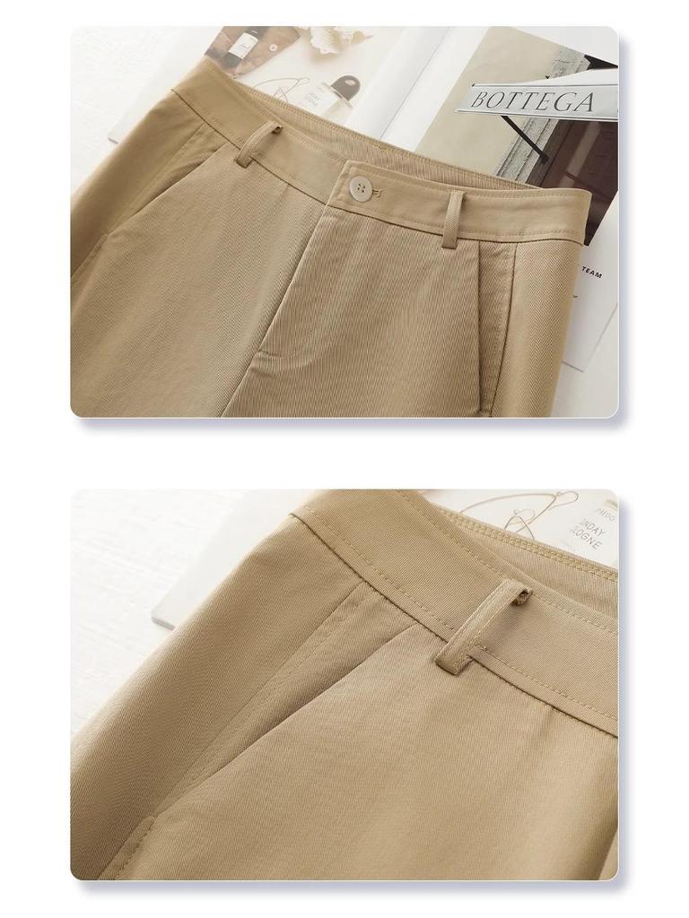 Beige High-Waisted Wide-Leg Summer Pants for Women - Slimming, Loose Fit, Petite Nine-Point Cut