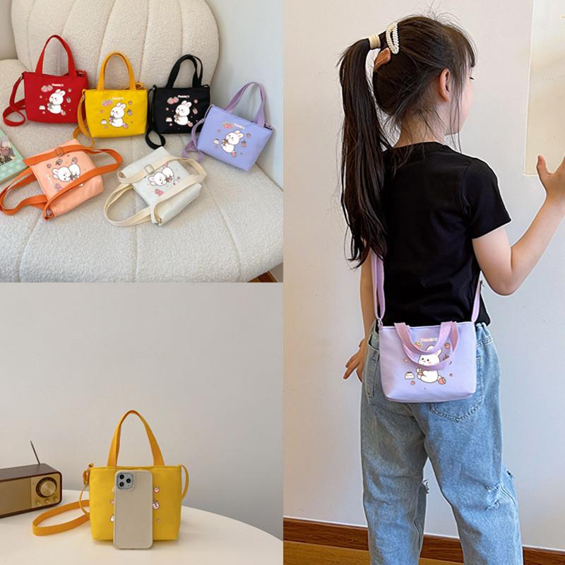 Cartoon Cute Rabbit Strawberry Print Children Shoulder Canvas Bag For Daily Use