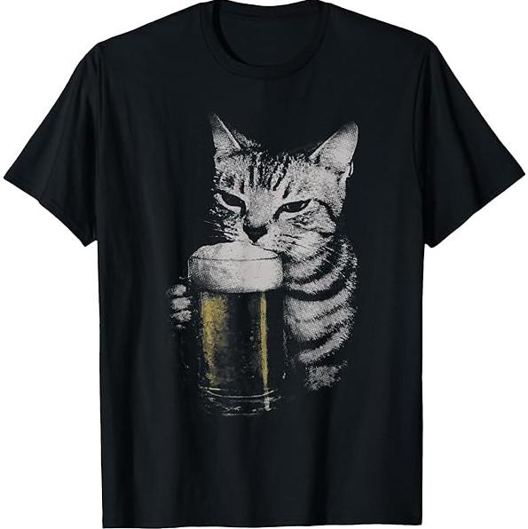 Cat Beer Y2k Vintage 90s Shirt, Funny Cats Meme T-shirt S разноцветный