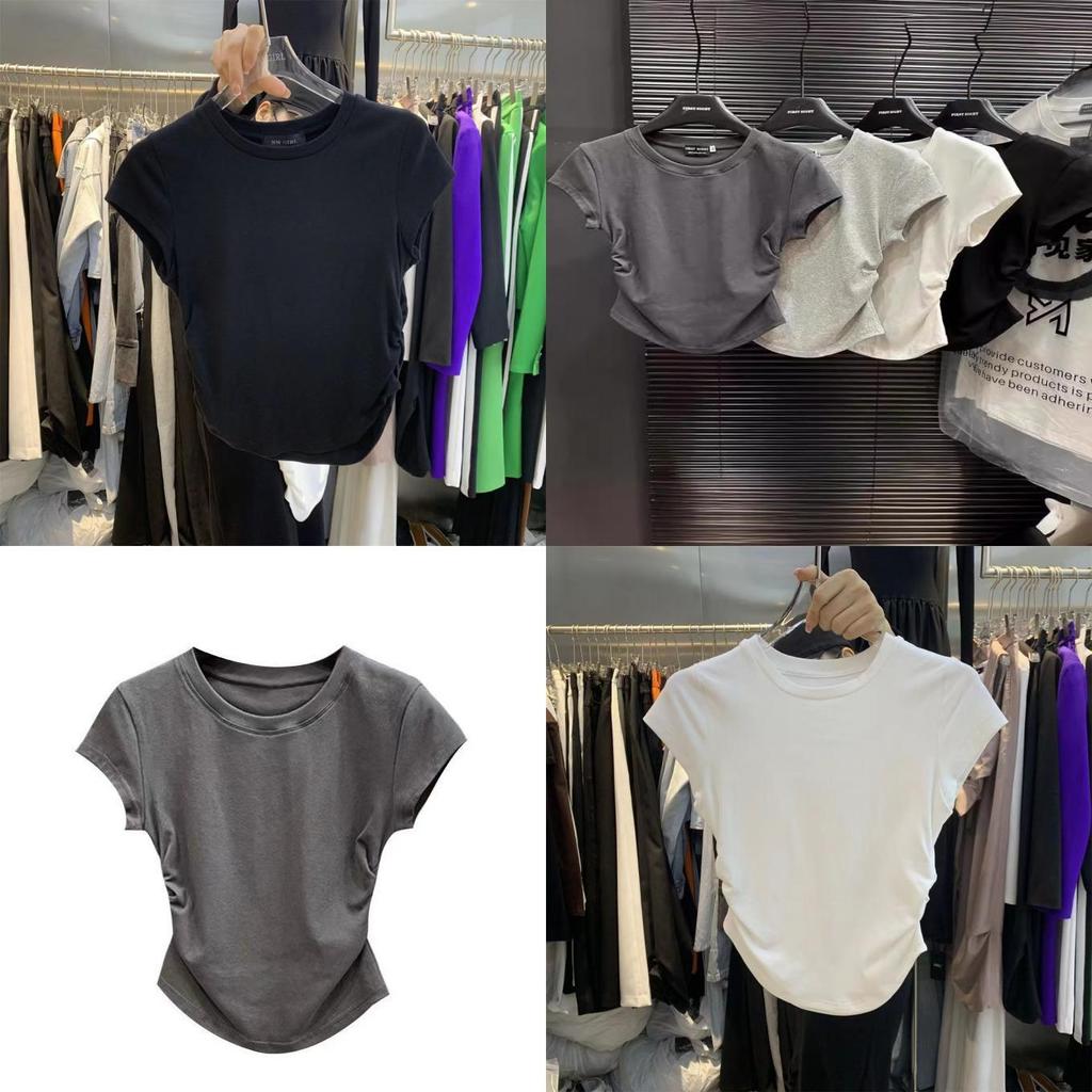 Streetwear Gothic Style T Shirt With Pleated Short Sleeves For Casual Summer Wear