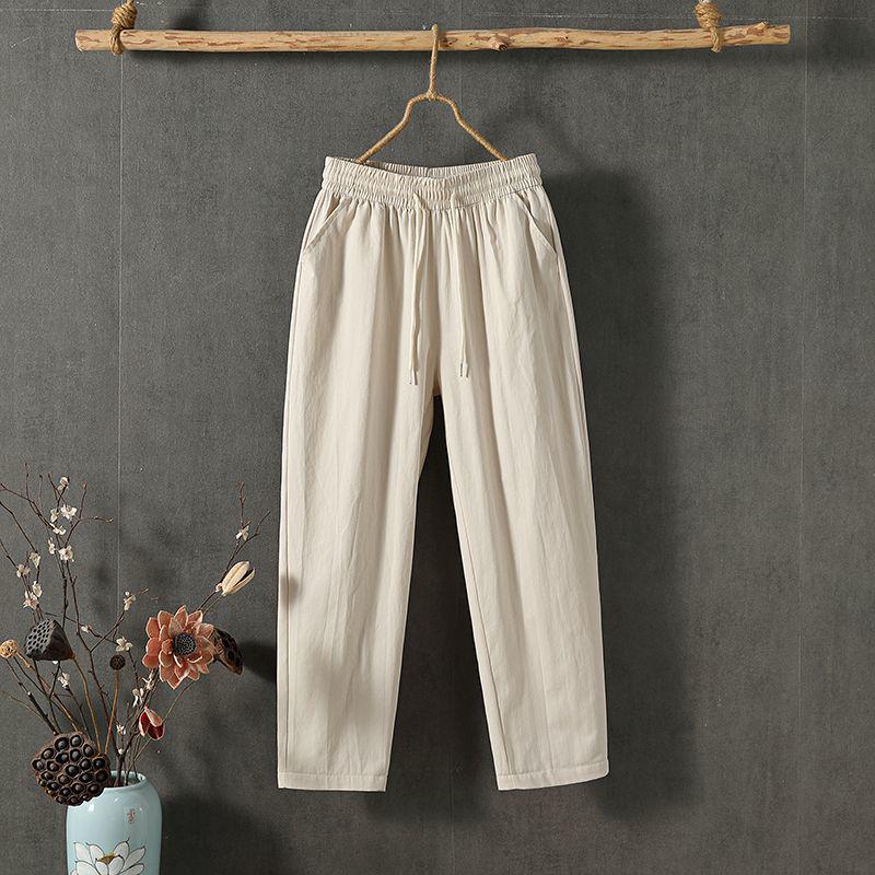 Women's Cotton & Linen Slimming Loose Straight-Leg Pants - Versatile Spring/Autumn Nine-Tenth Length