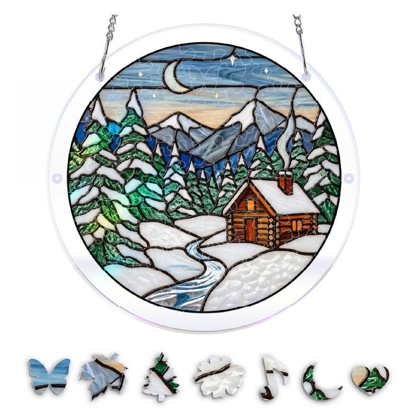 

83 Piece Acrylic Suncatcher Window Hanging Panel with Forest Path Design Stained Glass Style Decorative Sun Catcher 19cm Diameter One Size