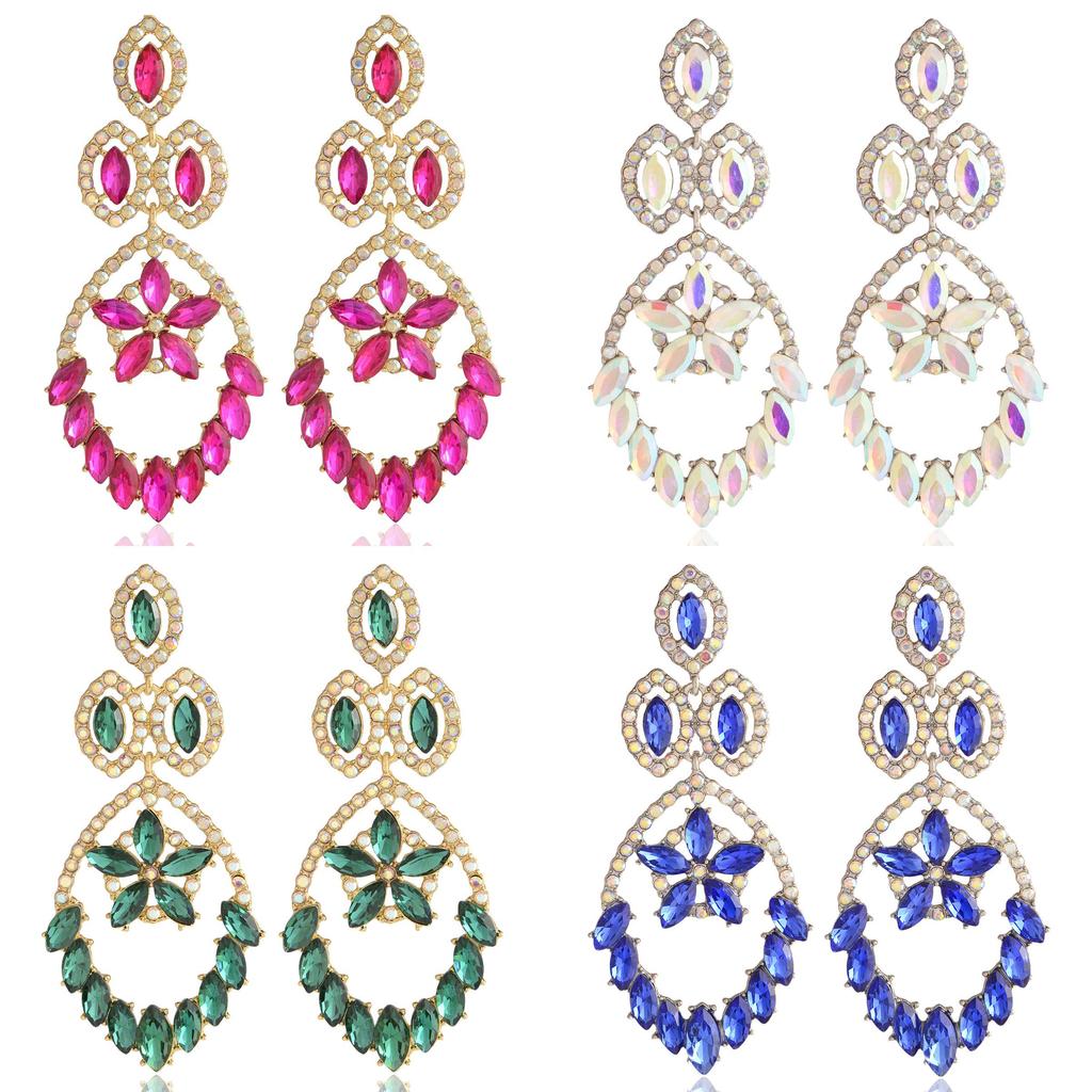 Fashion Drop Shape Alloy Dangle Earring For Women With Sparkling Ab Crystals