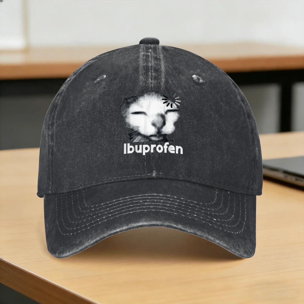 Washed Baseball Cap Funny Ugly Cat Face Ibuprofen Cat Meme Humor Spring Trucker Hat For Unisex Adult Yk Cool Rock Sun Snapback Cap