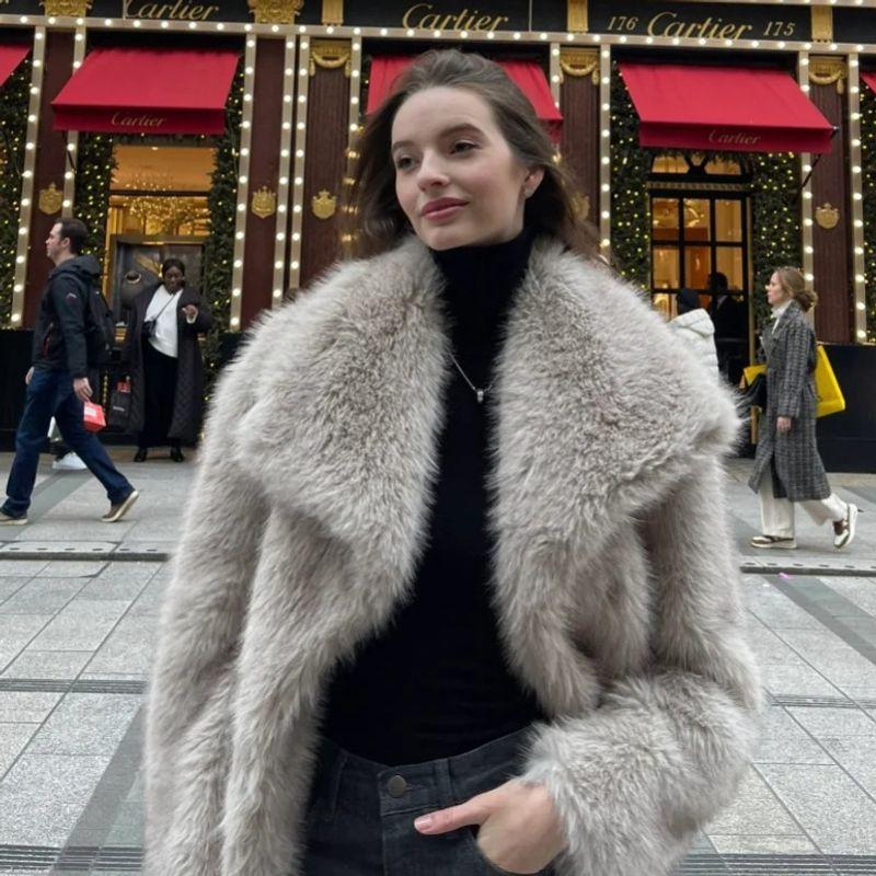 European and American Outwear Fall and Winter Faux Fur Coat Outwear Women's Large Lapel Internet Celebrity Imitation Fox Fur Jacket Outwear Coat