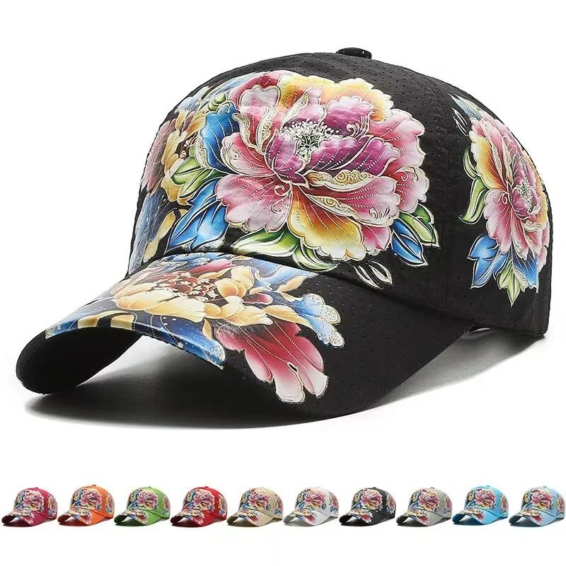 Summer quick-drying baseball cap, floral sun hats for men and women, Chinese-style printed floral sun hats, outdoor hats
