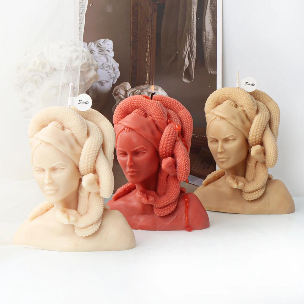 DIY Half Body Skull Head Queen Candle Silicone Mold Curly Hair Goddess Woman Resin Silicone Mold European Goddess Gypsum Mold