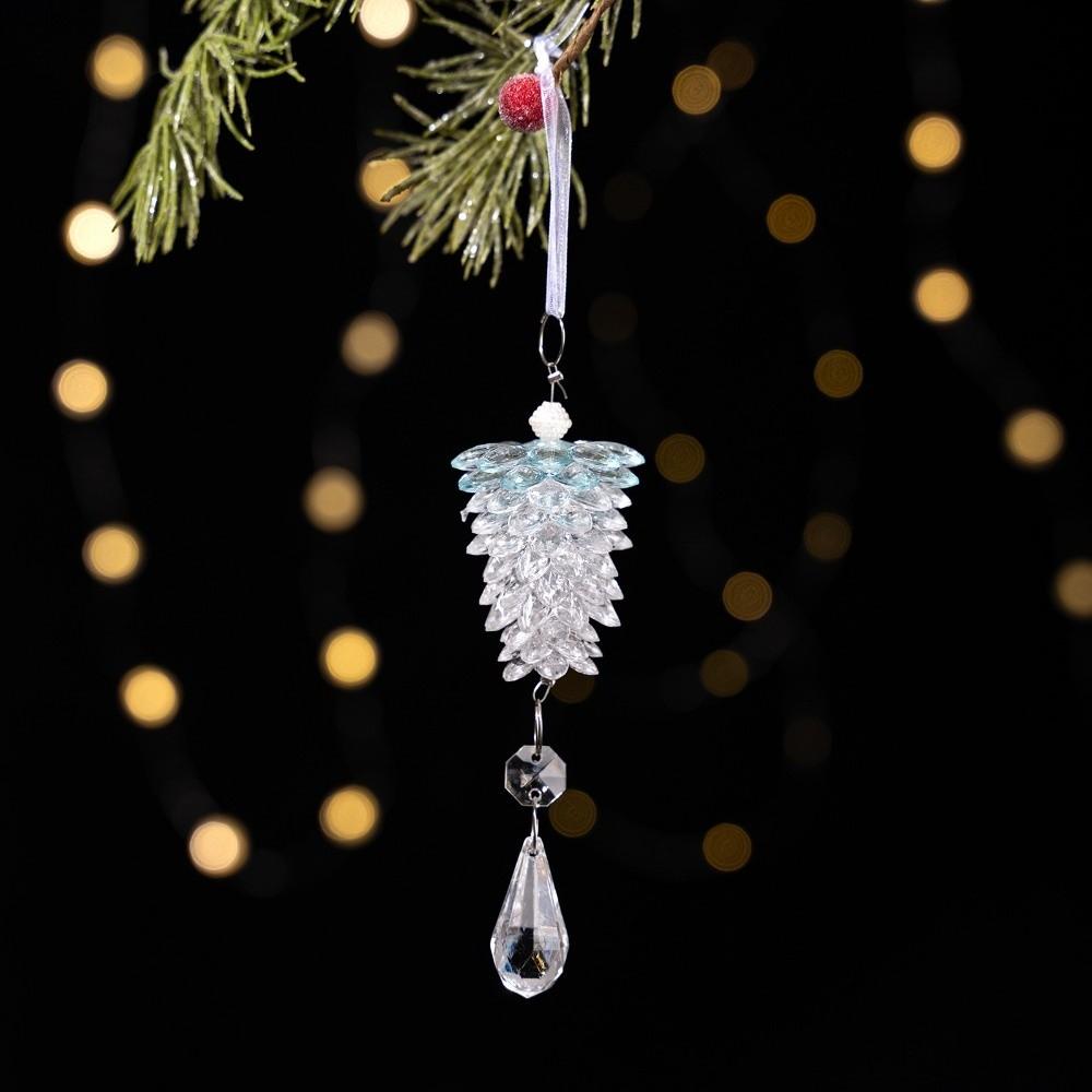 Neuer Acryl-Weihnachtsbaum-Anhänger mit simuliertem Tannenzapfen aus transparentem Kristall – Weihnachtsanhänger für Zuhause