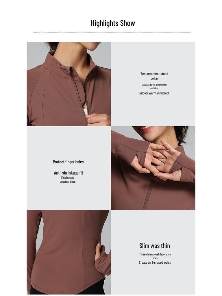 2025 Women's Long Sleeve Fitness Jacket for Spring & Autumn - Stand Collar Yoga & Running Sportswear