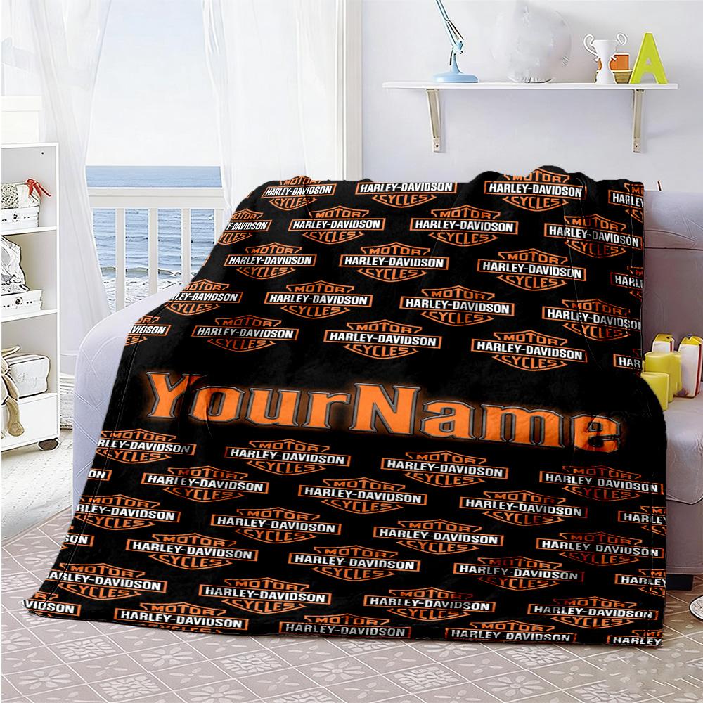 Harley-davidson Motorcycles Customize Your Name Blanket Throw Customizable Blanket Ultra-Soft Perfect for Office Chair Living Room Office Picnics