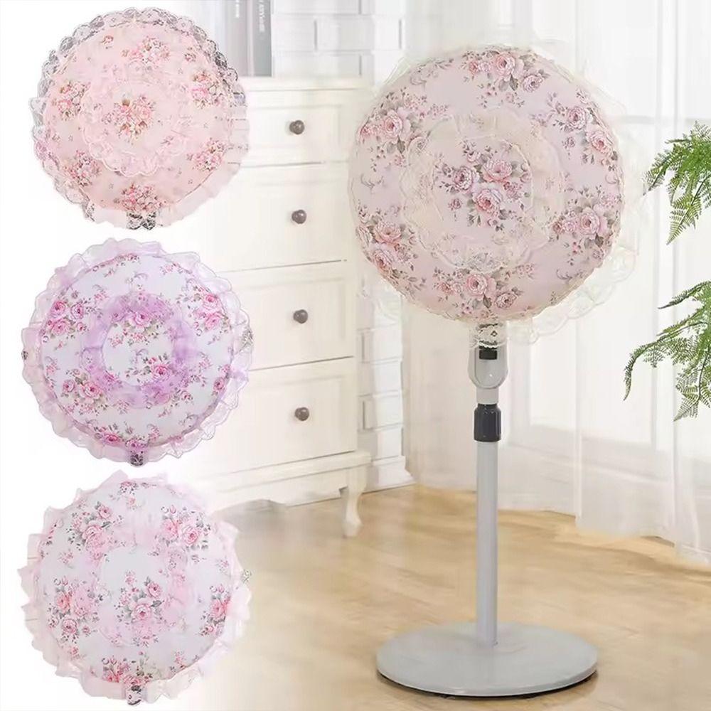 Housse de ventilateur électrique en dentelle et fleurs Anti-pollution Anti-poussière Pour ventilateur sur pied/de bureau Manchon Anti-pincement de main Rond