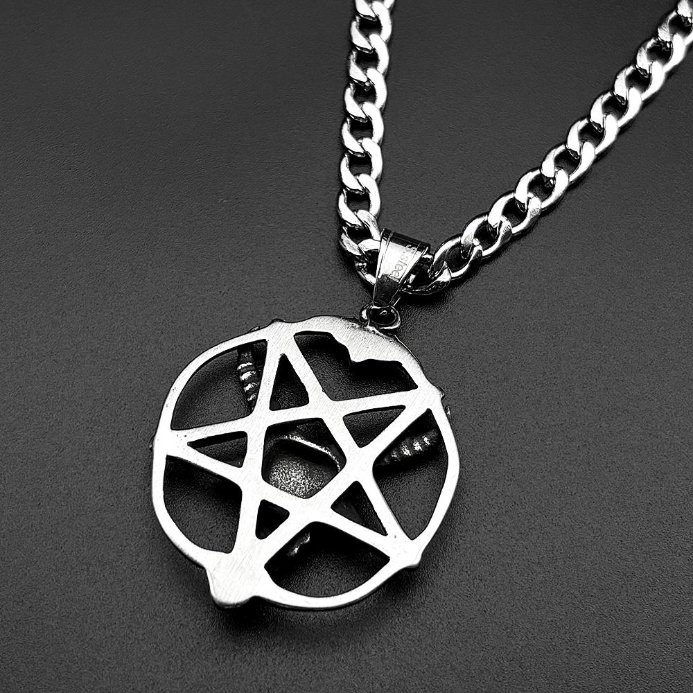 Gothic Skull Goat Pentagram 316L Stainless Steel Pendant Necklace for Women Men Silver Color Inverted Star Jewelry Amulet Gift