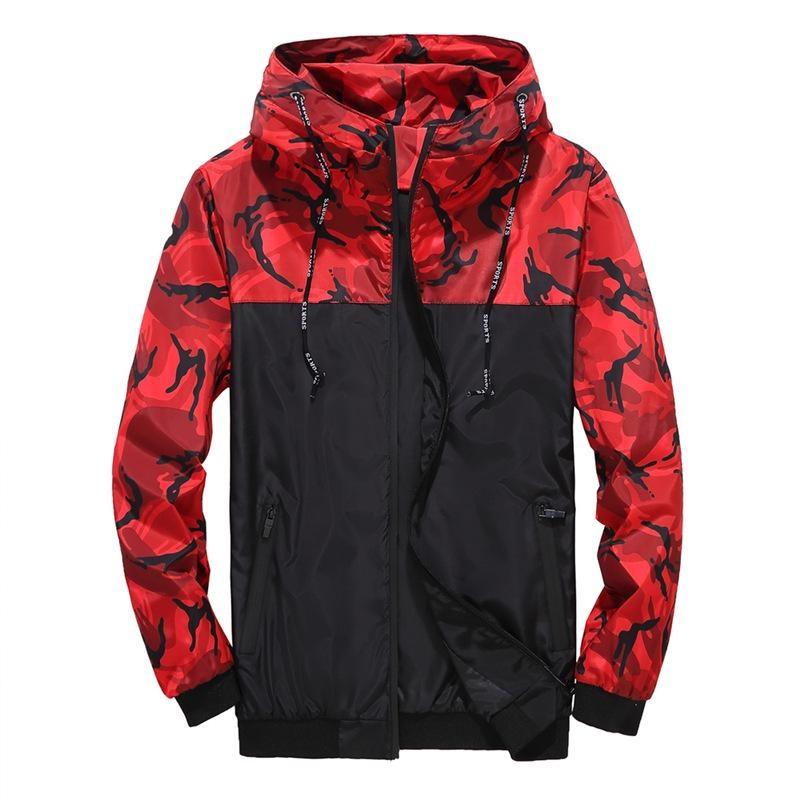 Men s Jacket Spring and Autumn Camouflage Coat Male s Casual Thin Hooded Zippered Jacket Youth Fashion Hooded Coat Plus Size S-5XL S красный