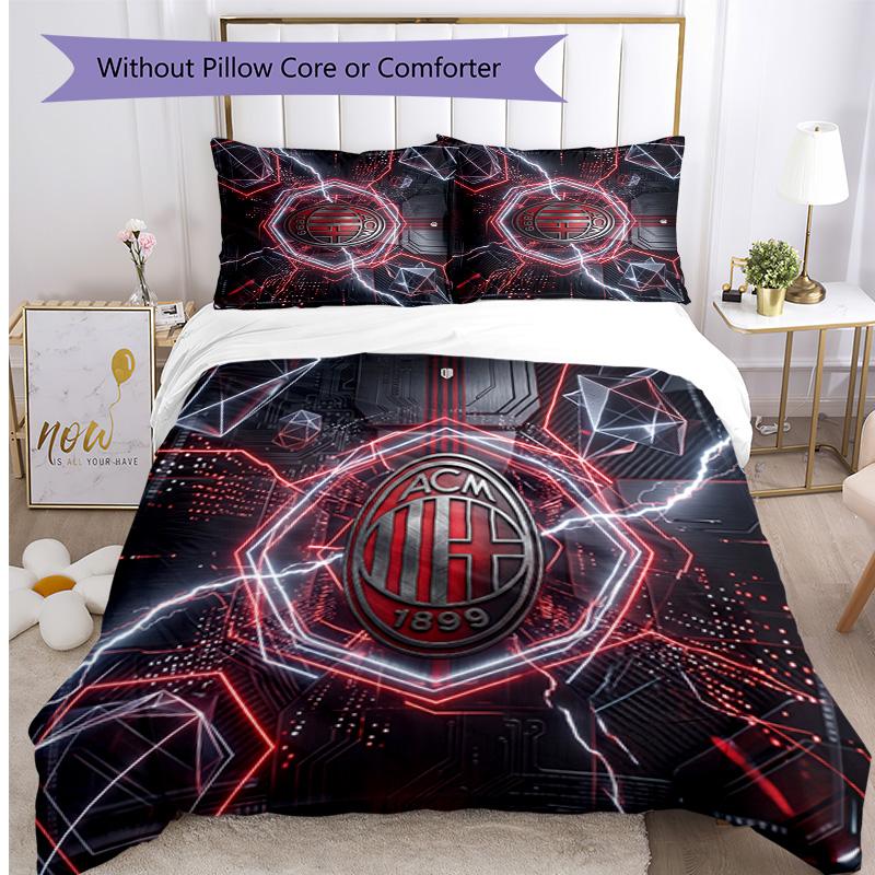 Set Lenzuola Stampa AC Milan 3 Pezzi Morbido Delicato sulla Pelle Lavabile Copripiumino e Federe Set Stagione Unica Camera da Letto