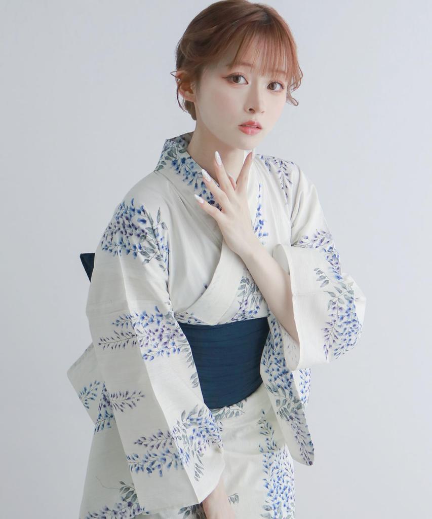 Yukata change set heiko AB size fits Kyoto [KYOETSU] set, weave, unbleached, two-part type, 4-piece (yukata, obi, underwear, geta) Women's (one all,