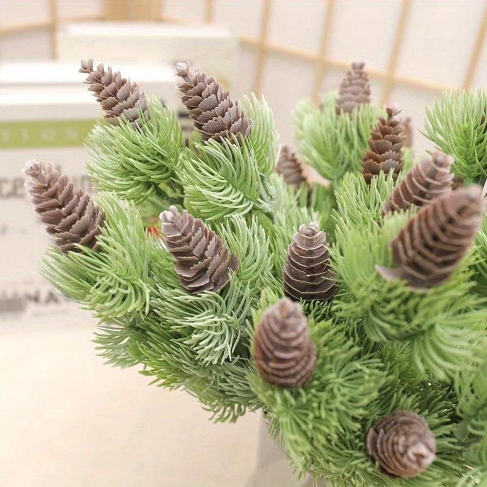 2Pcs 7 Branches Artificial Plastic Pine Nuts Cones Fake Plants Tree for Christmas Party Decoration Faux Grass Xmas Pome Decoration