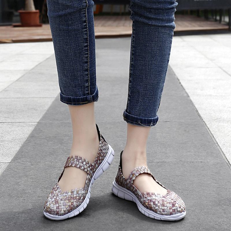Summer Mary Janes Women Sandals Beach Lazy Shoes White Blue Casual Weave Soft Slip On Walking Color Sandals Large Size