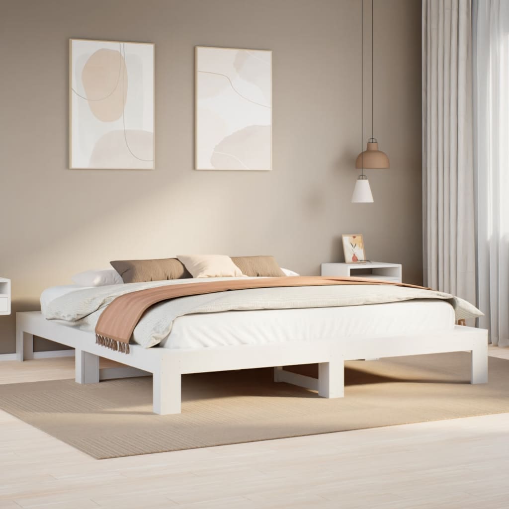 Vidaxl Rama Łóżka Bez Materaca, Biała, 180X200 Cm, Lite Drewno Sosnowe