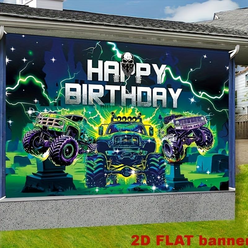 Monster Truck Theme Birthday Happy Banner - Party Decoration Background