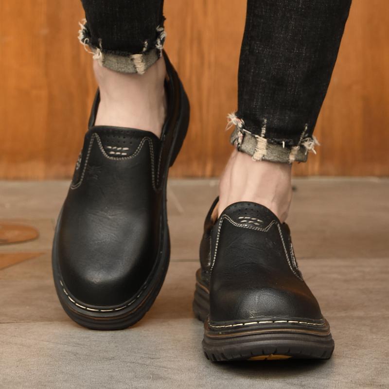 Brand Men Leather Cowhide Casual Outdoor Work Shoes Fashionable Men Thick Soles Wear-resistant and Non Slip Outdoor Hiking Shoes