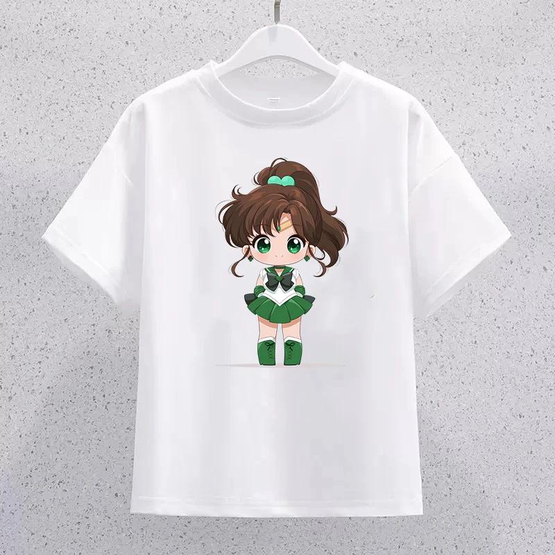 Sailor Moon Children Cotton Tshirt Cartoon Print Short Sleeve Tees Kawaii Pullover Girls Summer Casual Tops Kids Birthday Gifts