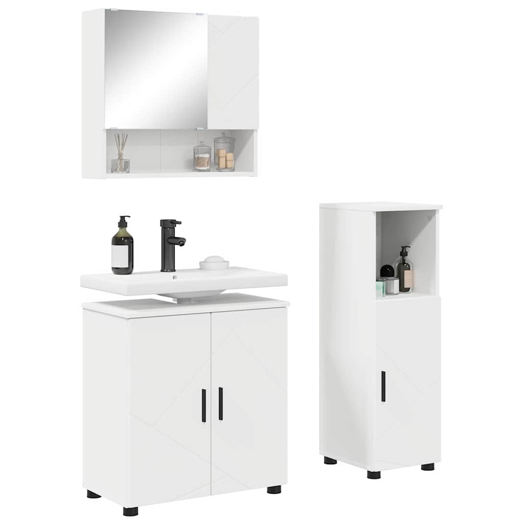 Bathroom Furniture Set with Door 3 Pcs White Wood Based Material & Metal