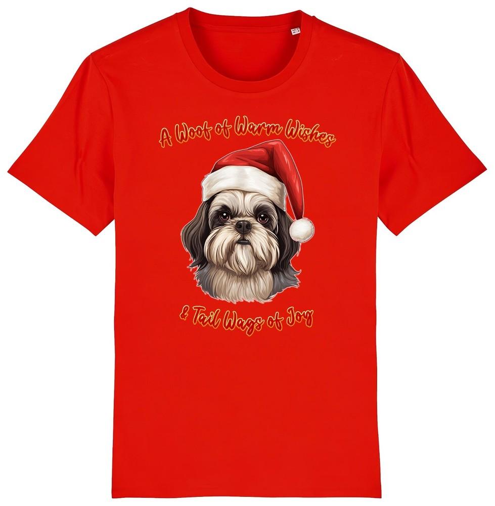 

Mens Womens SHIH TZU Christmas T-Shirt Santa Dog Woof Wishes Dogs Gift Stocking S