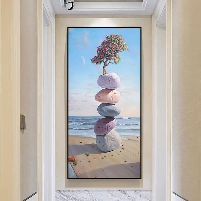 Lucky Stone Canvas Paintings Wall Art Zen Posters and Prints Landscape Wall Pictures for Porch Hallway Decoration Home Decor