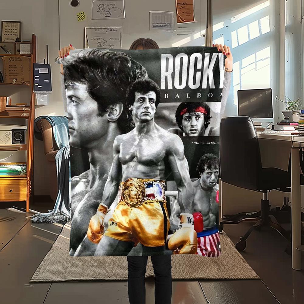 1Pc Rocky Print Flannel Blanket, High Quality Comfortable for All Seasons, Home Decor, Warmth and Comfort, Perfect for Christmas Gifts