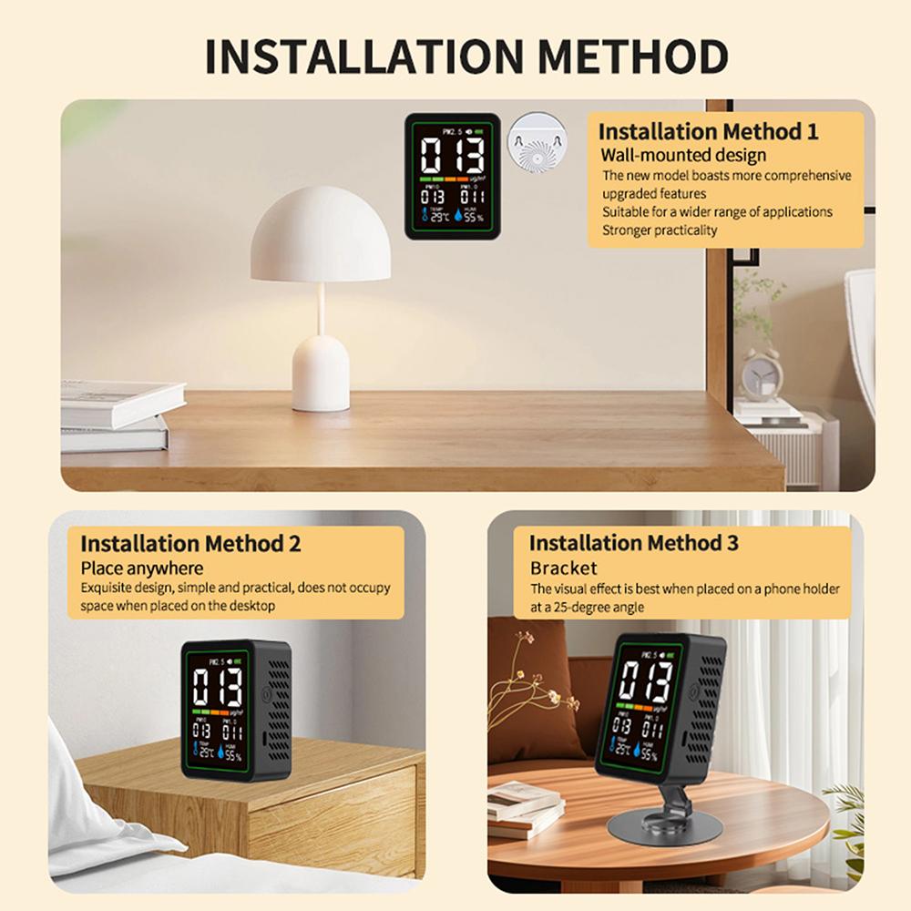 5-in-1 Air Quality Monitor Temperature and Humidity Monitor PM2.5, PM1.0, PM10 Infrared Dust Air Quality Monitor Type-C Port