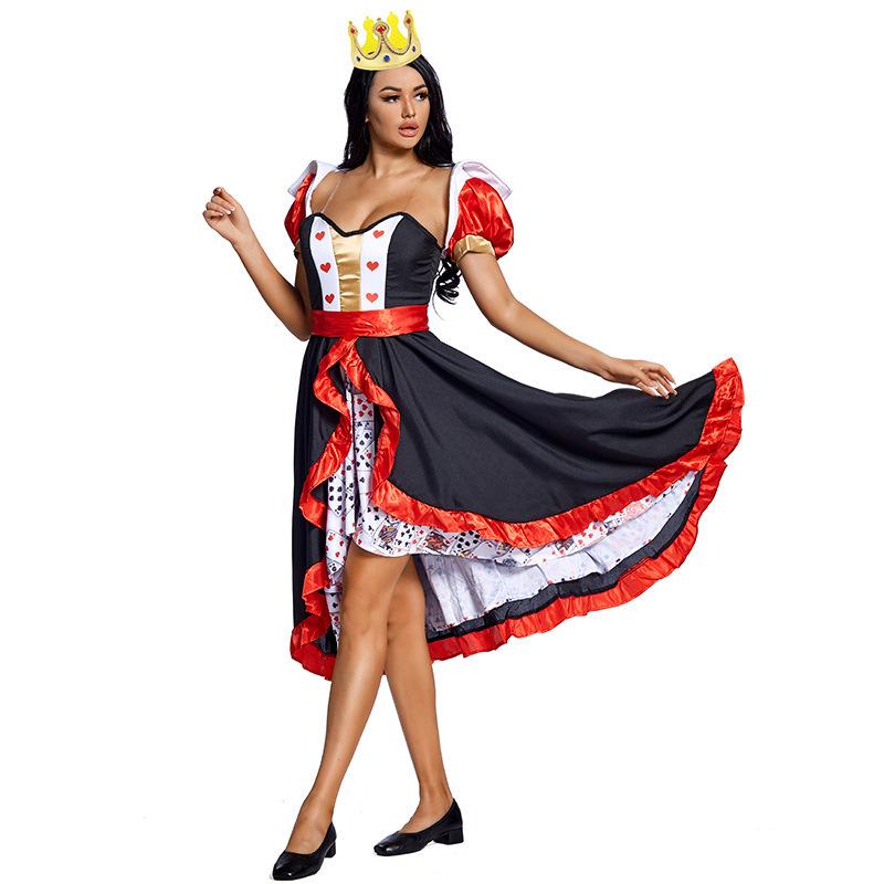Red Queen Playing Card Costume with Cape and Full Skirt for Halloween and Stage Performance