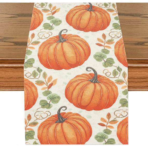 Fall Thanksgiving Table Runner, Pumpkin Autumn Harvest Seasonal Table Runner, Autumn Kitchen Dining Table Decoration for Home Party