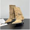 Suede High Heels Women Ankle Boots 2025 Winter Fad Pointed Toe Shoes Designer Dress Pumps Elegant Buckle New Short Botas Mujer