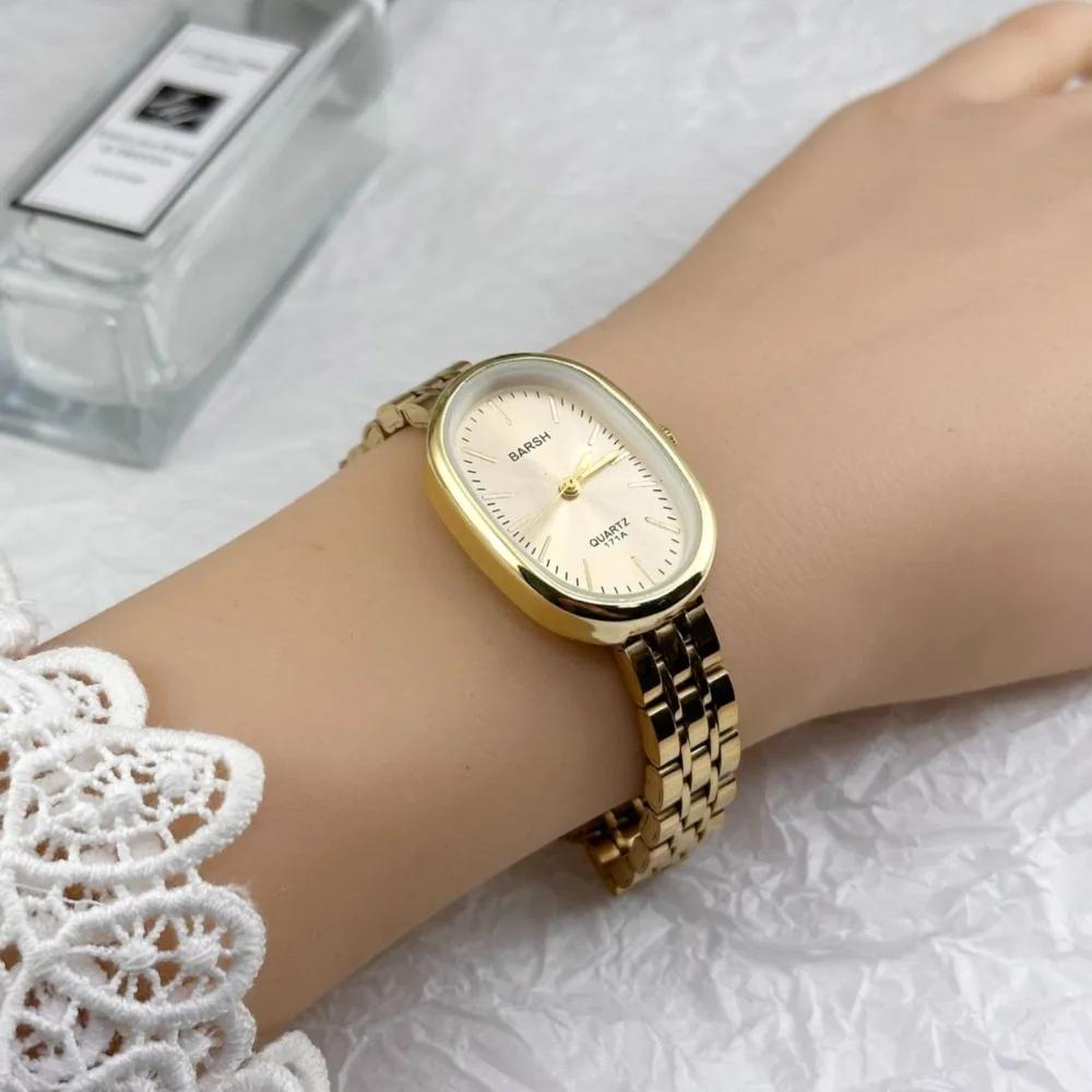 Relógio de Quartzo Feminino de Moda de Luxo com Mostrador Oval e Pulseira Ajustável de Aço Inoxidável Relógio de Pulso Dropshipping Relogio Feminino
