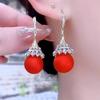 High-End Red Pearl Sparkling Ear Hooks - Fashionable Socialite Style Earrings