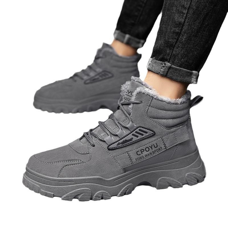 Autumn and Summer High-top Men's Shoes 2025 New Velvet Warm Cotton Shoes Casual Tooling Shoes Men's Trendy Shoes Martin Boots