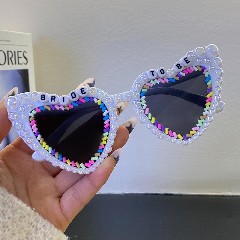 

KLASSNUM Sunglasses Heart-Shaped Bachelorette Sun glasses Rhinestone Eyeglasses Unique For Bridesmaid Bride Bachelorette Party
