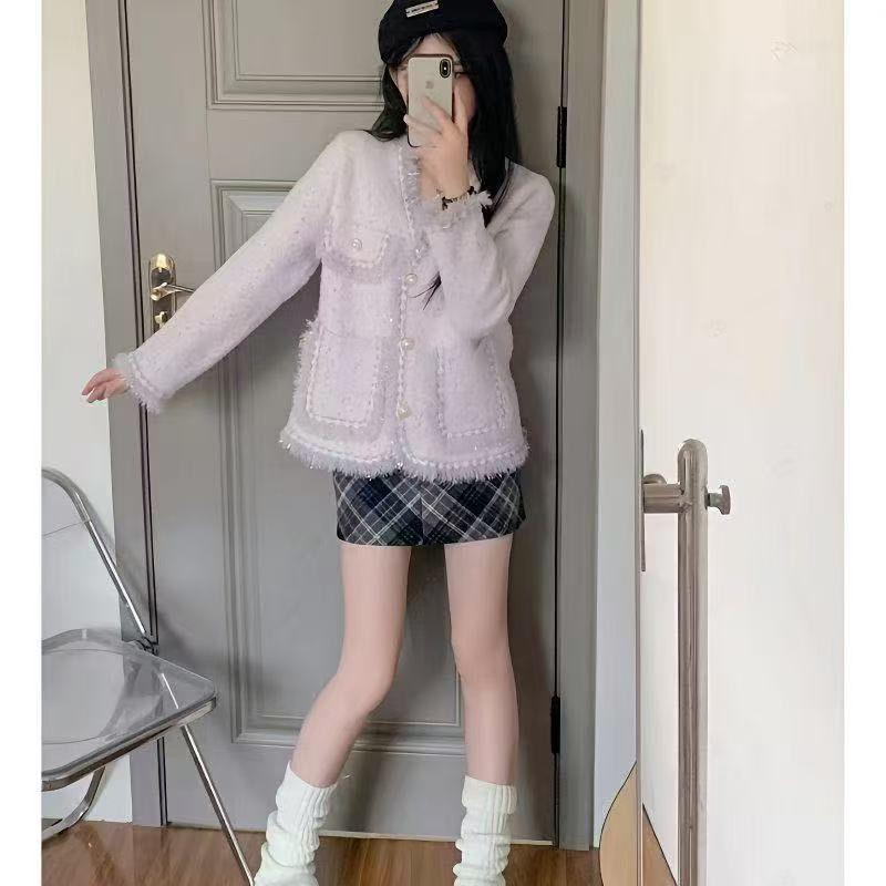 Spring 2025 Fashionable Women's Imitation Mink Knit Cardigan - Fragrant Socialite Style