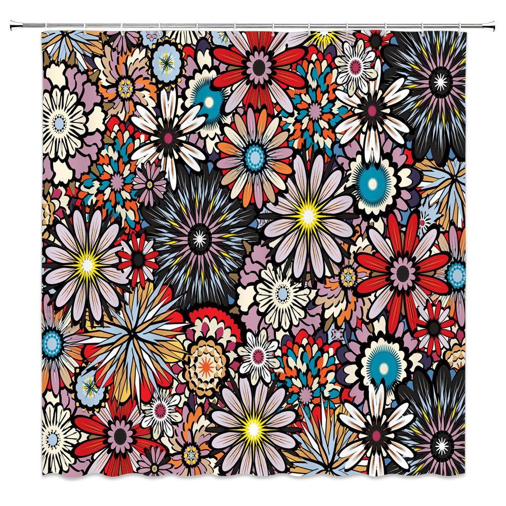 Indian Mandala Shower Curtain Flower Printed Geometric Bohemian Bathroom Curtains Shower Wall Hanging Geometric Shower Curtains