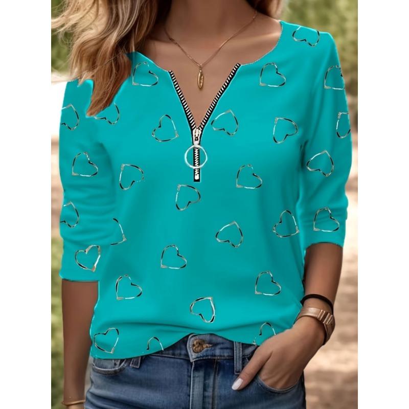Elegantes Damenoberteil mit Reißverschluss und Print, langärmelig, stilvoll und vielseitig für Herbst und Winter, Freizeit- und Bürokleidung, maschinenwaschbar