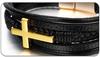 Braided Leather Bracelet with a Gold Cross 19cm