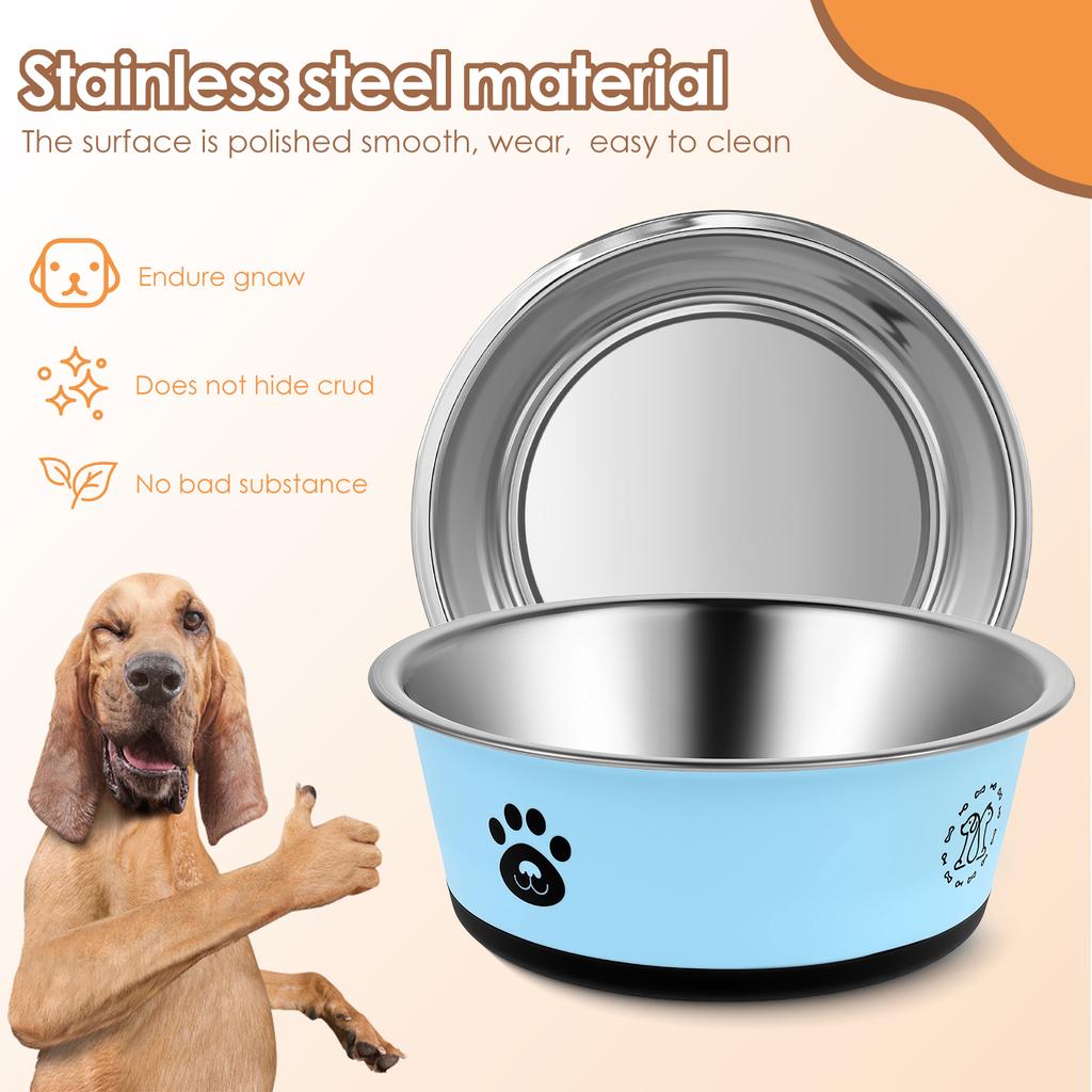 2 Pack Dog Bowl Stainless Steel Pet Feeding Bowl with Non Slip Silicone Base 860ml and 1560ml Large Capacity Dog Food Water Bowl