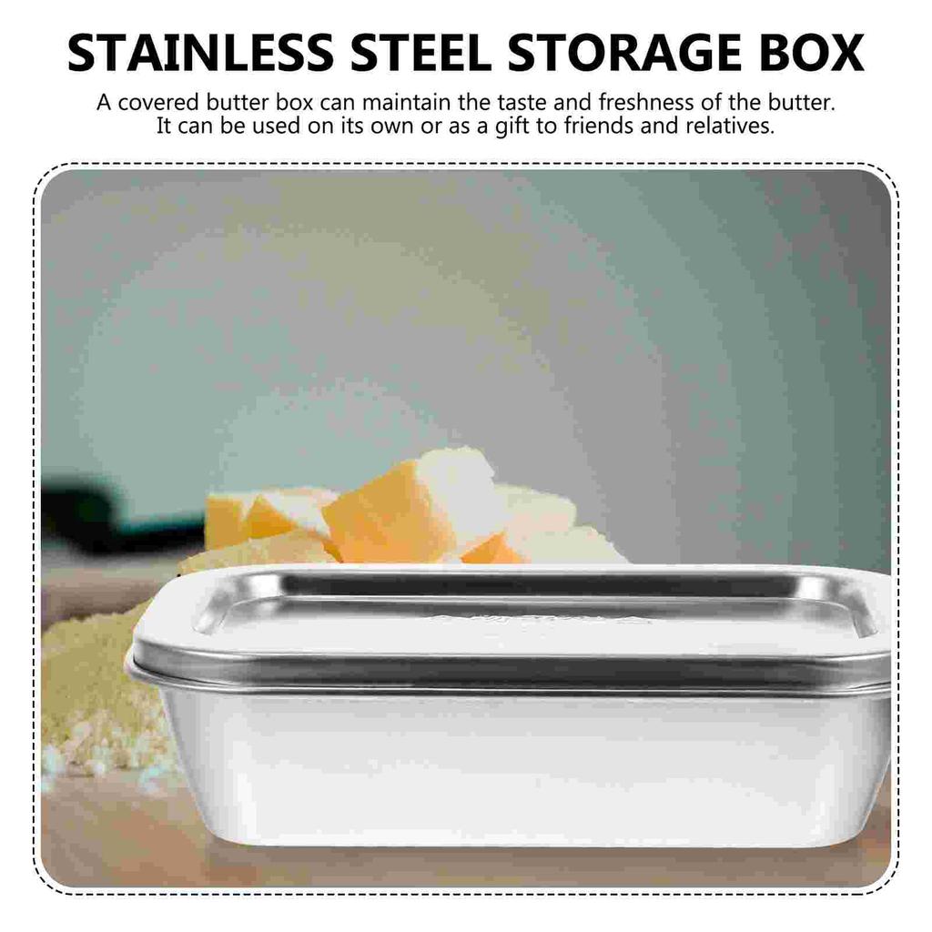 Stainless Steel Storage Box Kitchen Supply Butter Container Holder for Home Food Mini-fridge Baking Tray