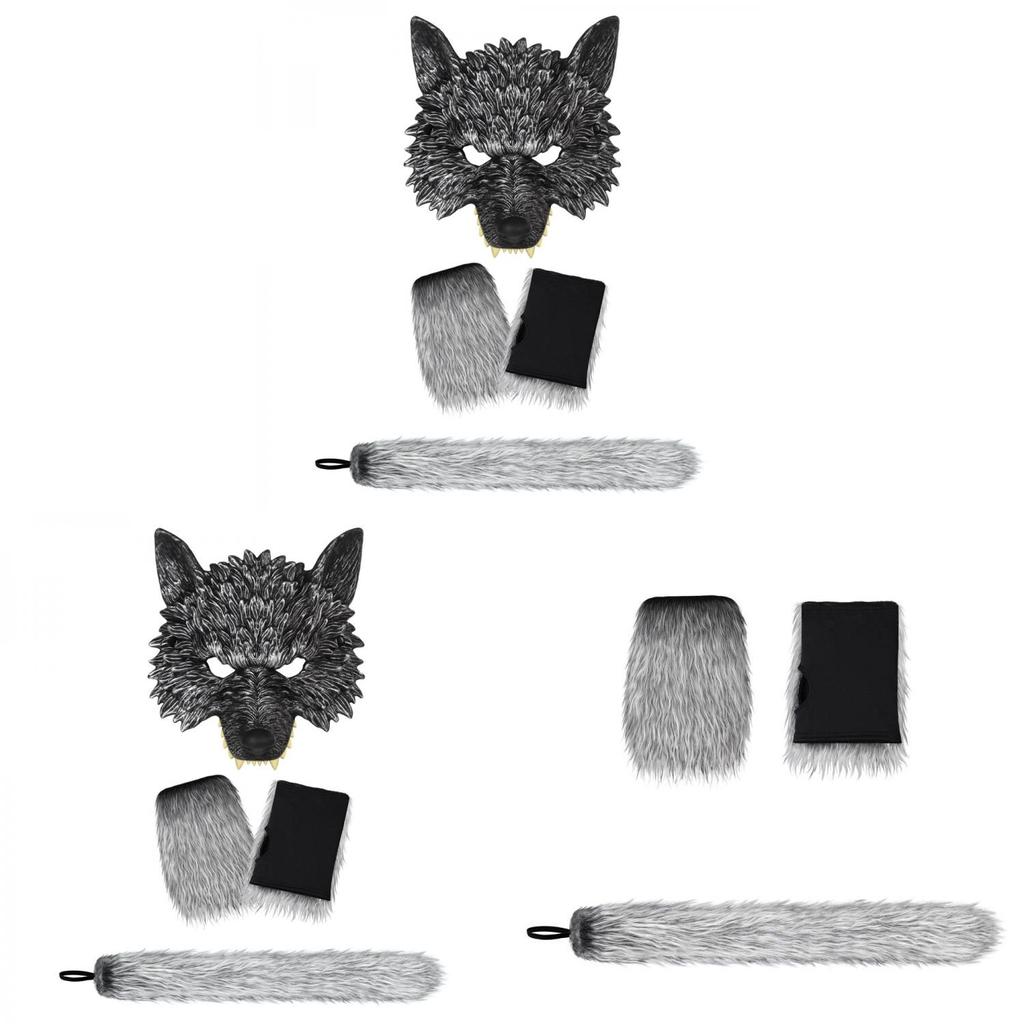 Wolf Costume Mask Gloves Tail Cosplay Party Decor For Halloween Events