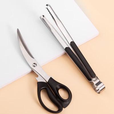 Stainless Steel BBQ Tongs and Meat Scissors Set