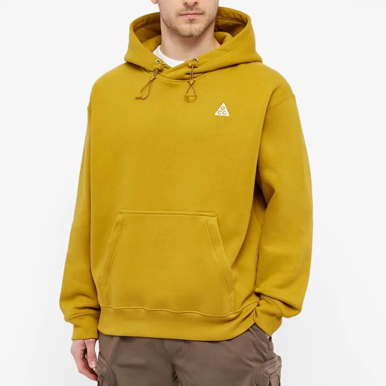 Nike ACG Solid Color Logo Print Hoodie With Drawstring Long Sleeves Men Sweatshirt Yellow CW4490-386