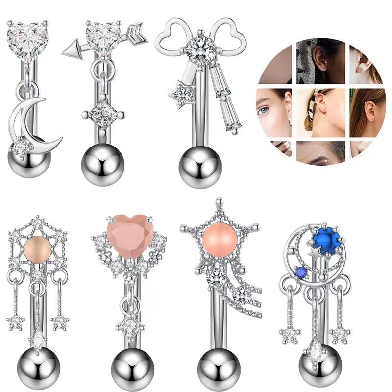1pc Stainless Steel Zircon Eyebrow Nail Piercing Bent Pod Eyebrow Ring Cartilage Piercing Body Piercing Zircon