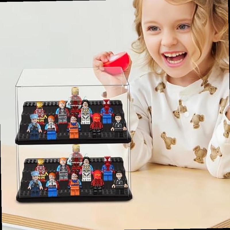Display Case Clear Shelf Wide 3 Tier Box For Minifigures - Acrylic Protector For Small Pop Figures - Transparent Showcase Storag